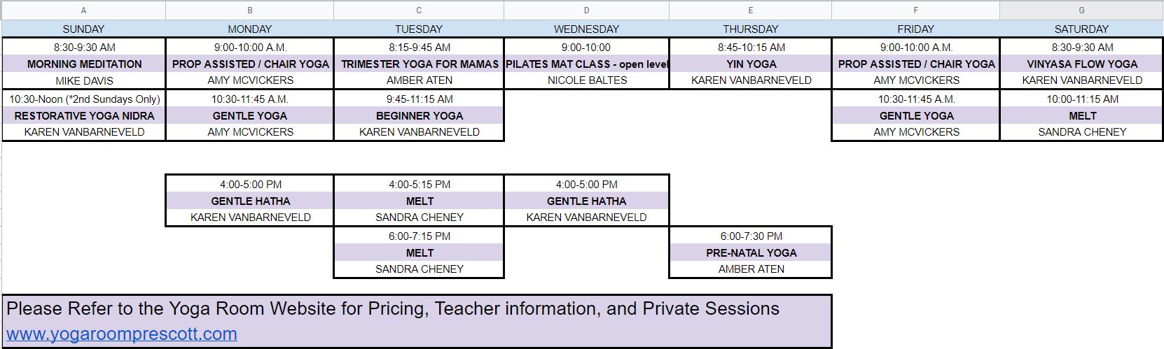 The Yoga Room Class Schedule The Yoga Room Prescott